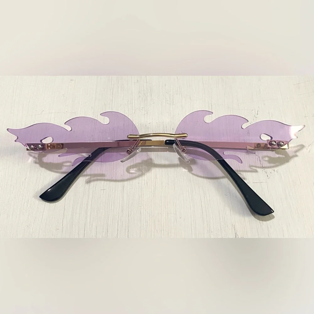 Boho-chic Festival Purple Fire Flame Special Occasion Novelty Rimless Sunglasses